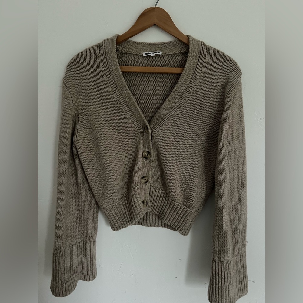 Reformation Taupe Button-Up Sweater
